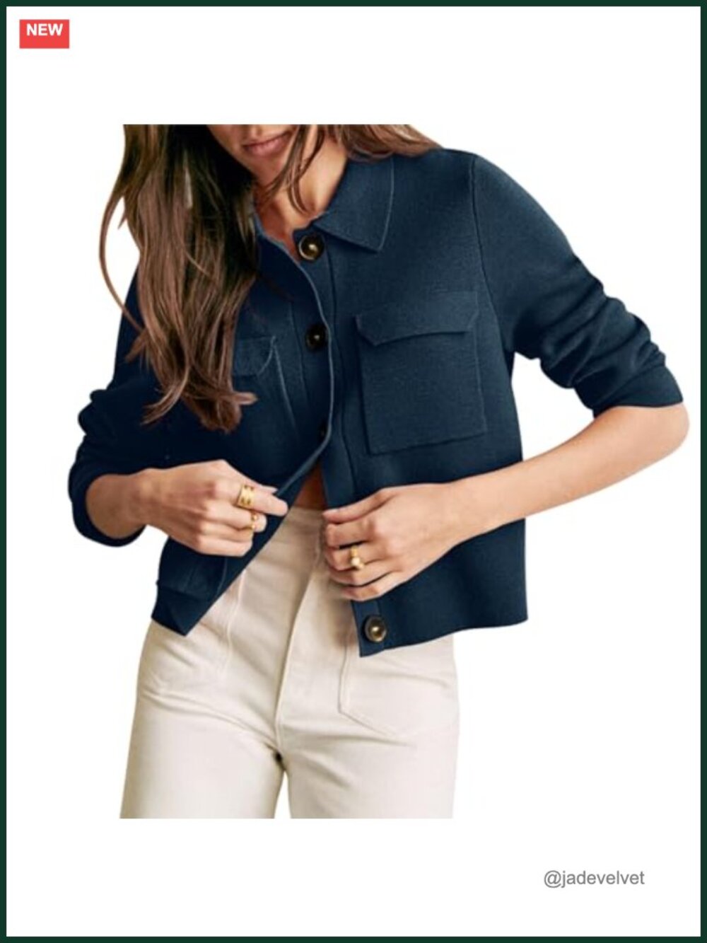 Merino Wool Cropped Shacket Cardigan Long Sleeve Coat Tops Button Down Knit